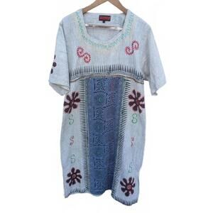 Sorella Women's Oversized Embroidered Gray Lounge Wear Boho Hippie Midi Dress